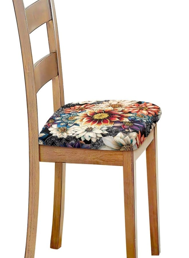 Wanzuoeng Chair Seat Slipcover Protector for Dining Chair with Bohemian Mandala Flower Print, Comfy Soft Dining Room Chair Eat Cover with Elastic Bottom Stretch Kitchen Chair Seat Cover - Image 2